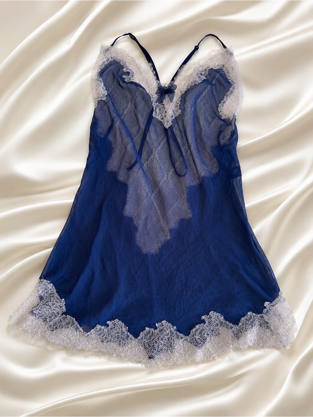 Victoria’s Secret Sheer Lace Babydoll Chemise Nightgown Blue Cross Back M
